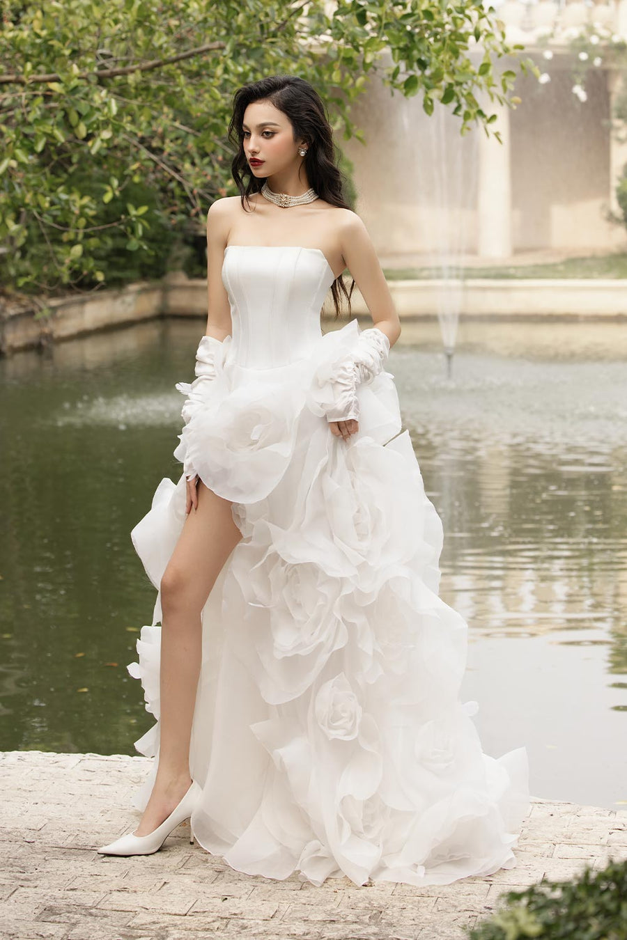 Jubilee of Jewels Slit Floral Mesh Taffeta Floor Length Dress 2
