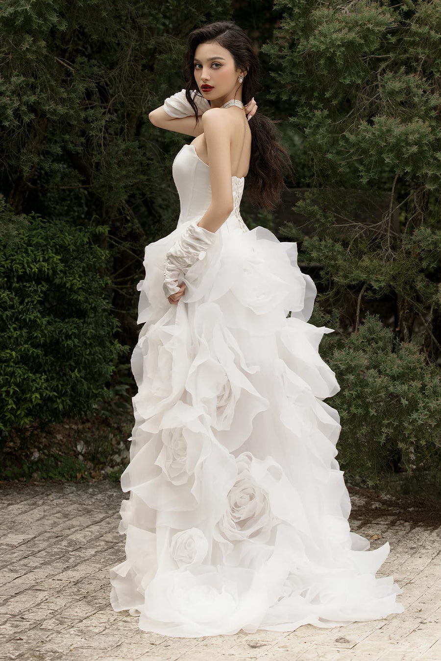 Jubilee of Jewels Slit Floral Mesh Taffeta Floor Length Dress 3