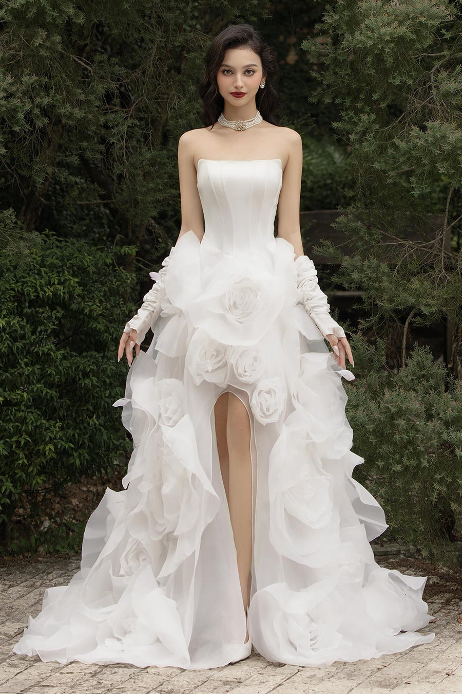 Jubilee of Jewels Slit Floral Mesh Taffeta Floor Length Dress 1