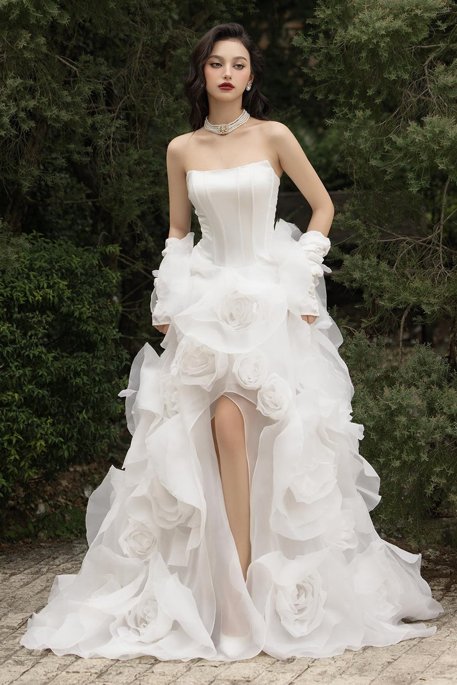 Jubilee of Jewels Slit Floral Mesh Taffeta Floor Length Dress 5
