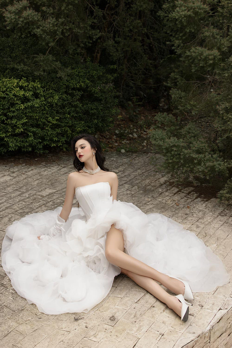 Jubilee of Jewels Slit Floral Mesh Taffeta Floor Length Dress 9