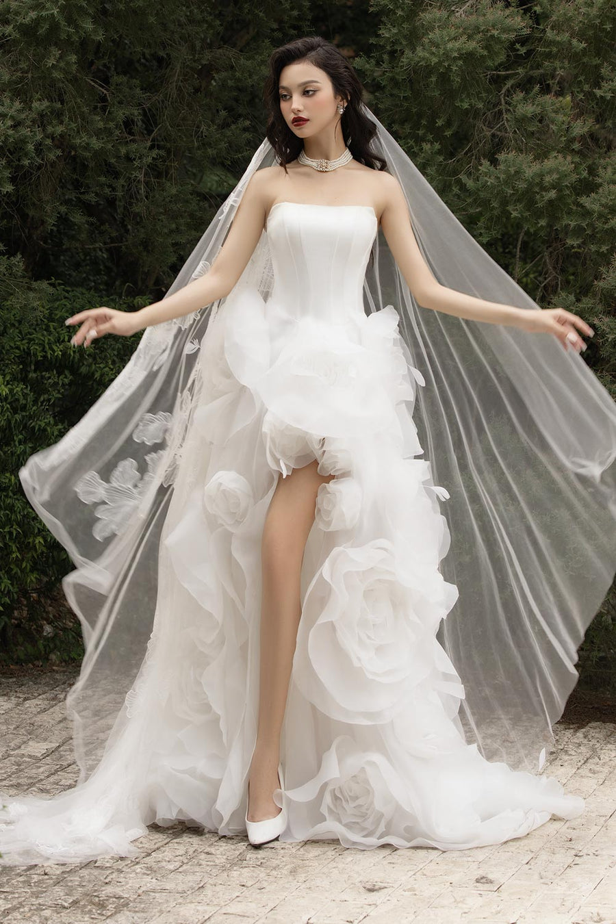 Jubilee of Jewels Slit Floral Mesh Taffeta Floor Length Dress 7