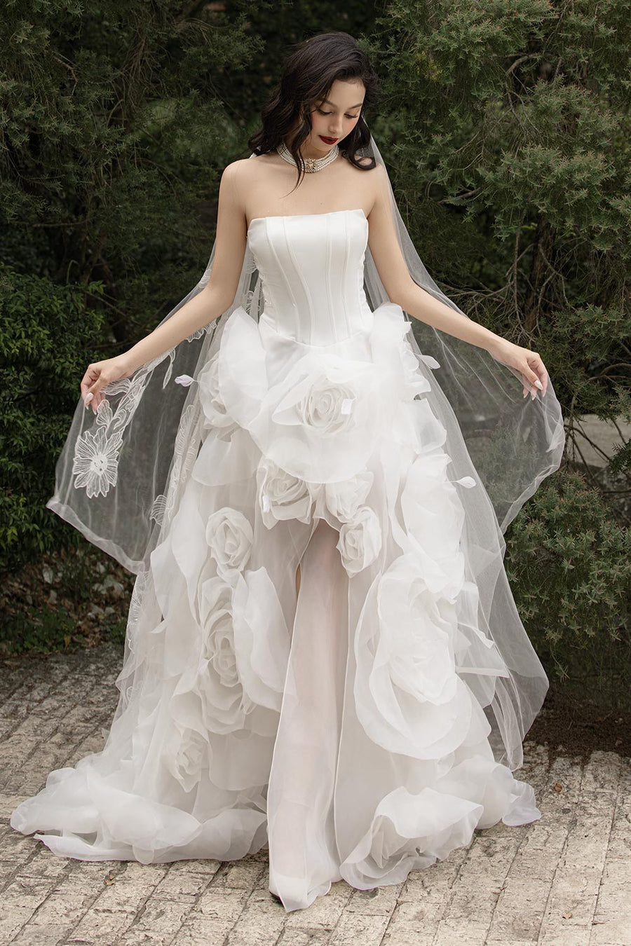 Jubilee of Jewels Slit Floral Mesh Taffeta Floor Length Dress 8