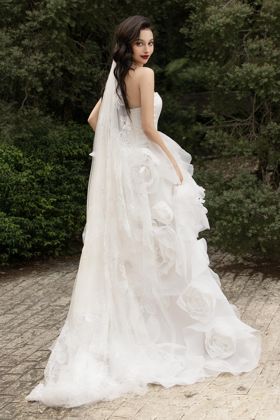 Jubilee of Jewels Slit Floral Mesh Taffeta Floor Length Dress 6