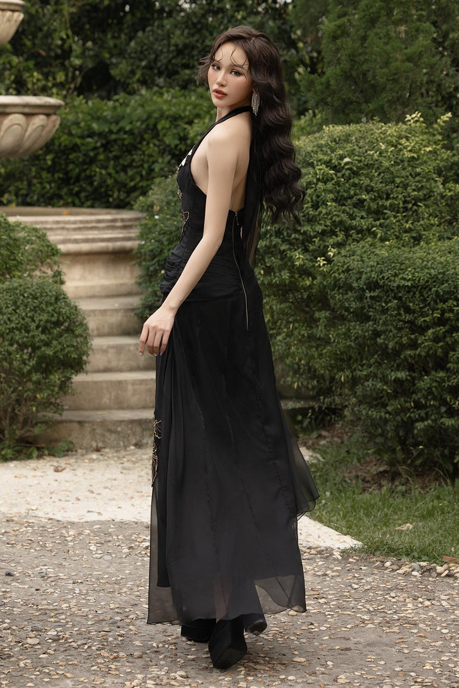 Lover's Embrace Halter Flower Applique Voile Floor Length Dress 5