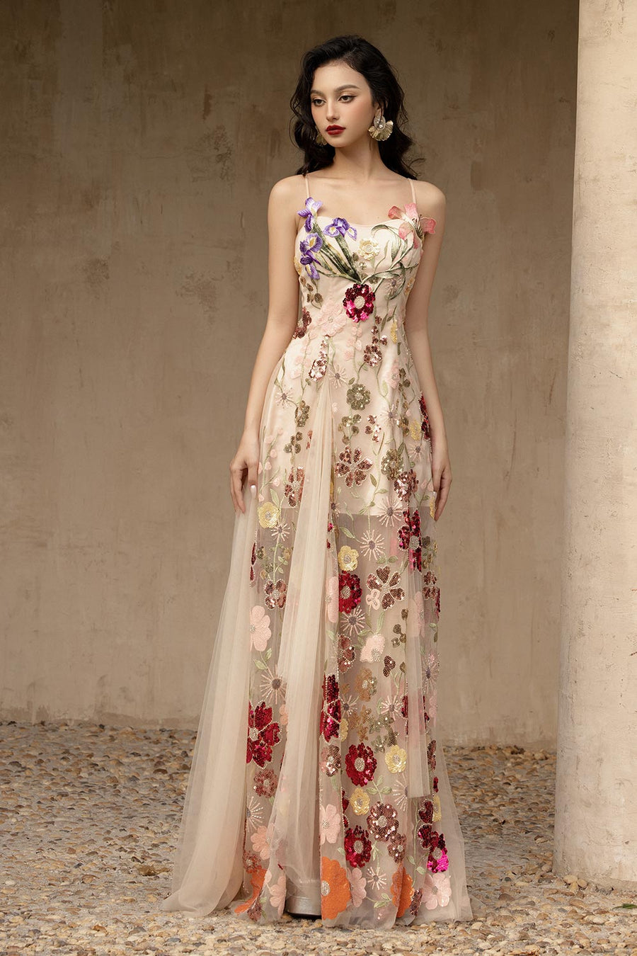 Mirina A-line Sleeveless Mesh Floor Length Dress 1