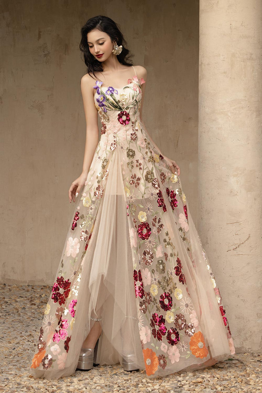 Mirina A-line Sleeveless Mesh Floor Length Dress 6