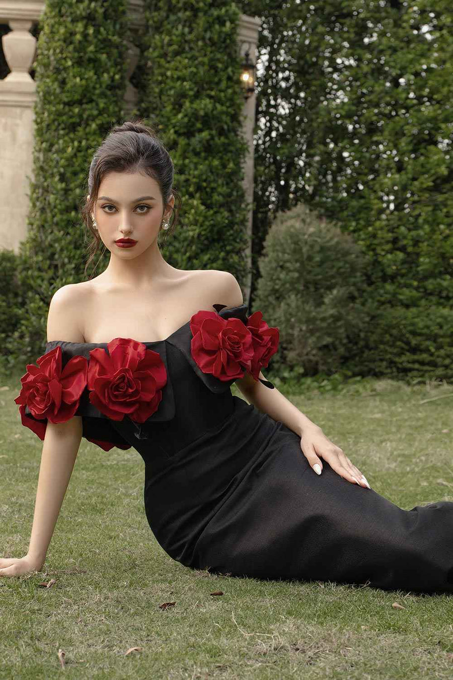 Riri Rose Hourglass Off-Shoulder Taffeta Midi Dress