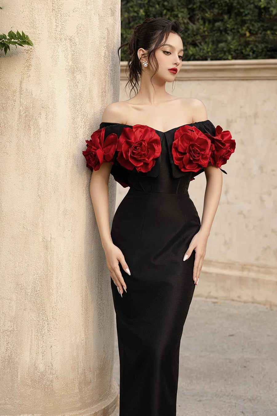 Riri Rose Hourglass Off-Shoulder Taffeta Midi Dress