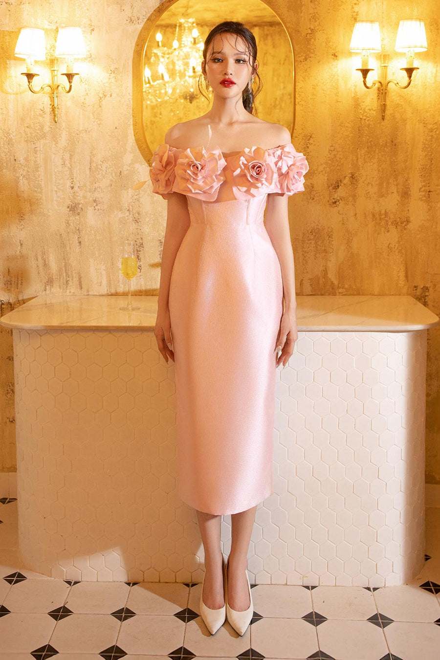 Riri Rose Hourglass Off-Shoulder Taffeta Midi Dress 8