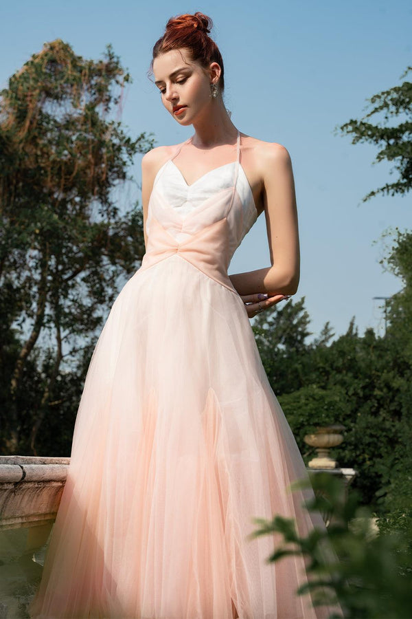 Reverie Halter Sleeveless Tulle Ankle Length Dress