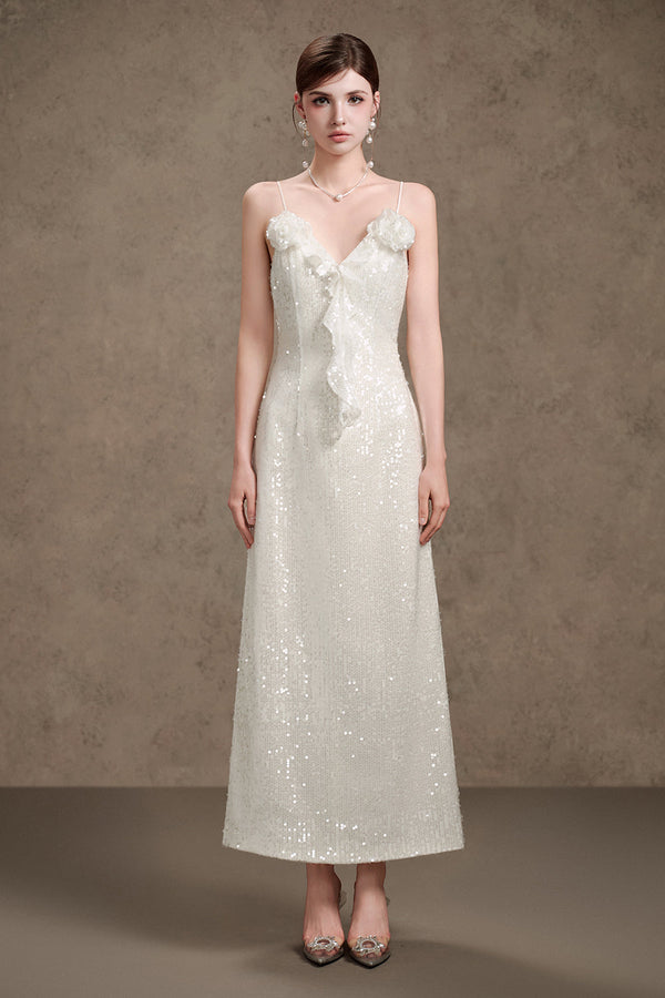 Seraphine A-line Spaghetti Strap Sequin Maxi Dress 1