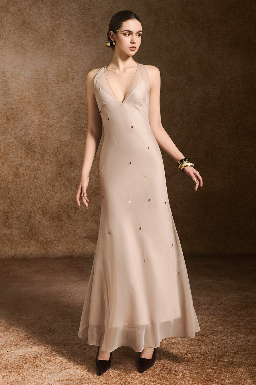 Dara A-line V-Neck Silk Chiffon Maxi Dress 8