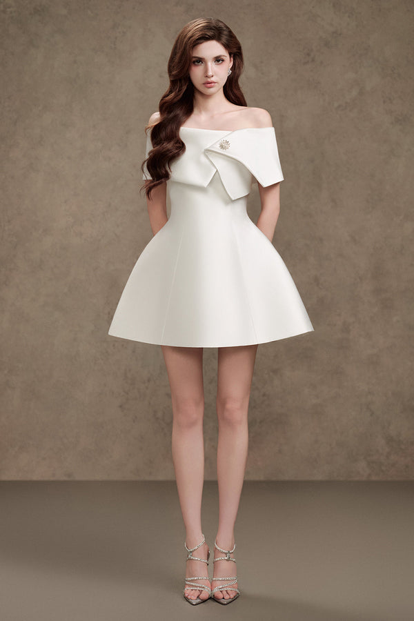 Tiana A-line Off-Shoulder Trerena Taffeta Mini Dress 1