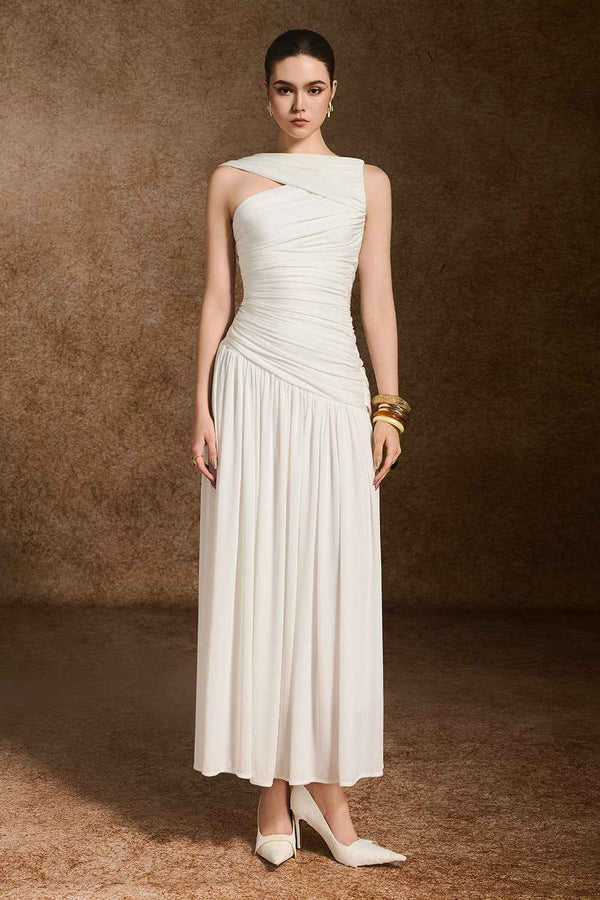 Aeris A-line Asymmetric Neck Spandex Ankle Length Dress