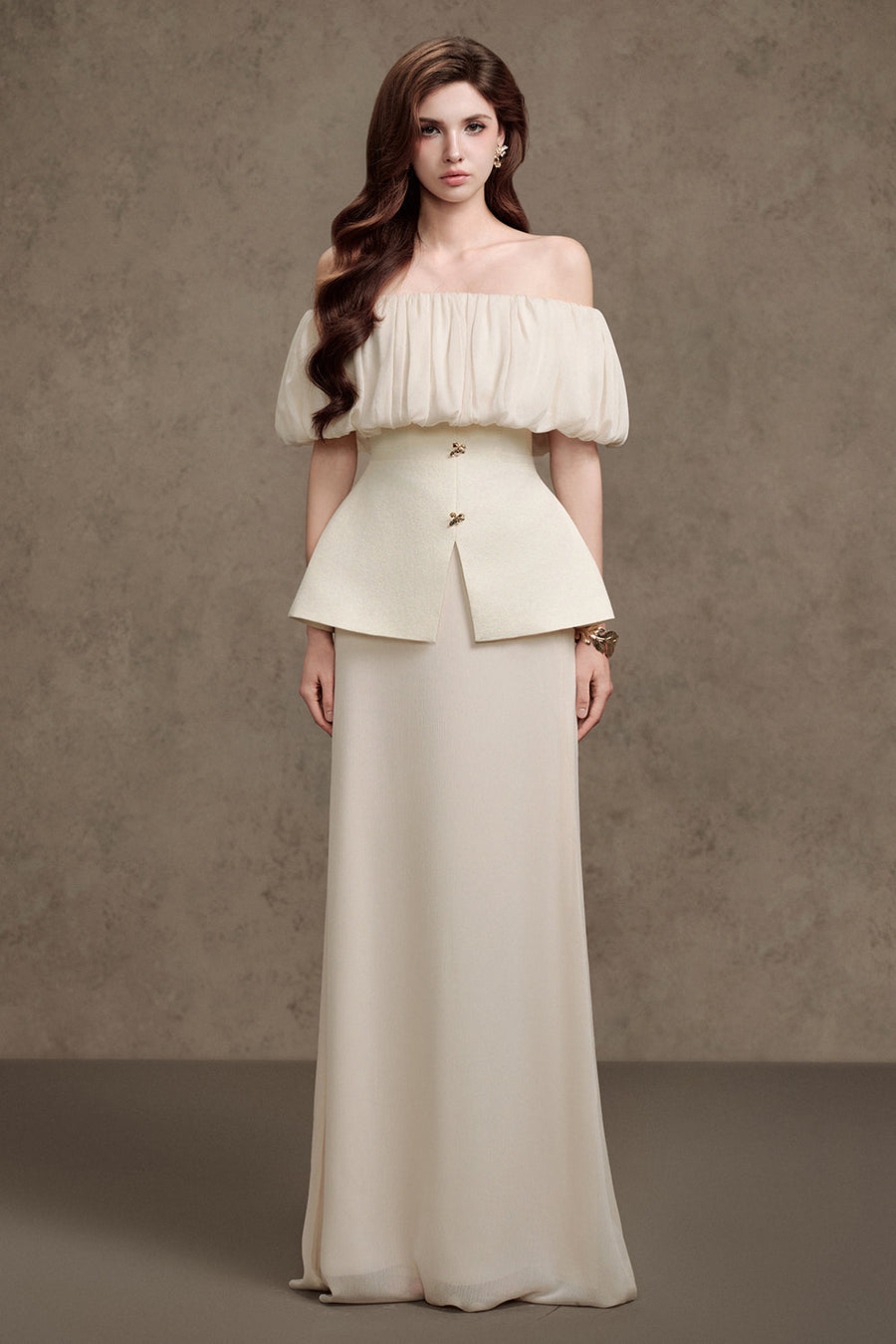 Suni Peplum Off-Shoulder Taffeta Silk Top 1