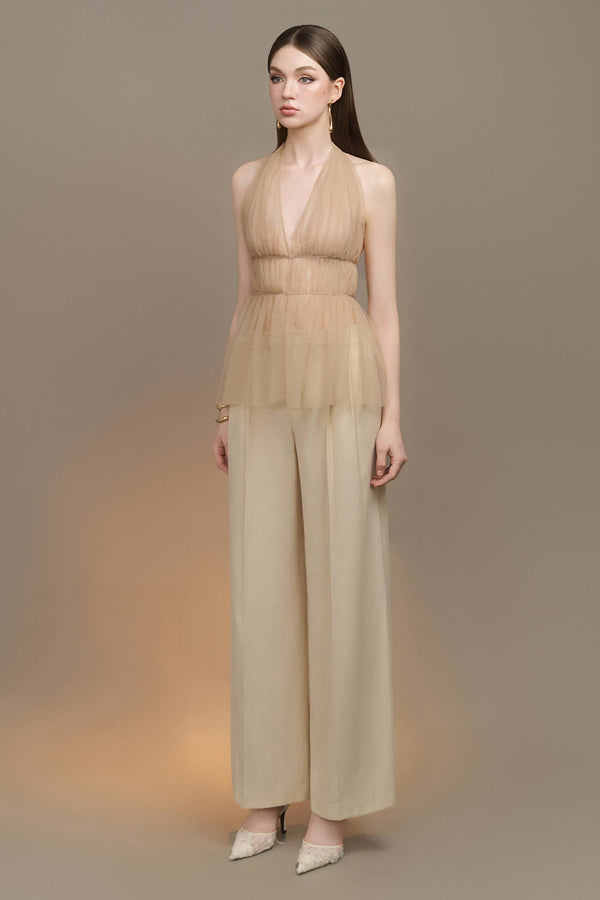 Nerra Straight Wide Leg Linen Blend Ankle Length Pants Pants Arti Apparel