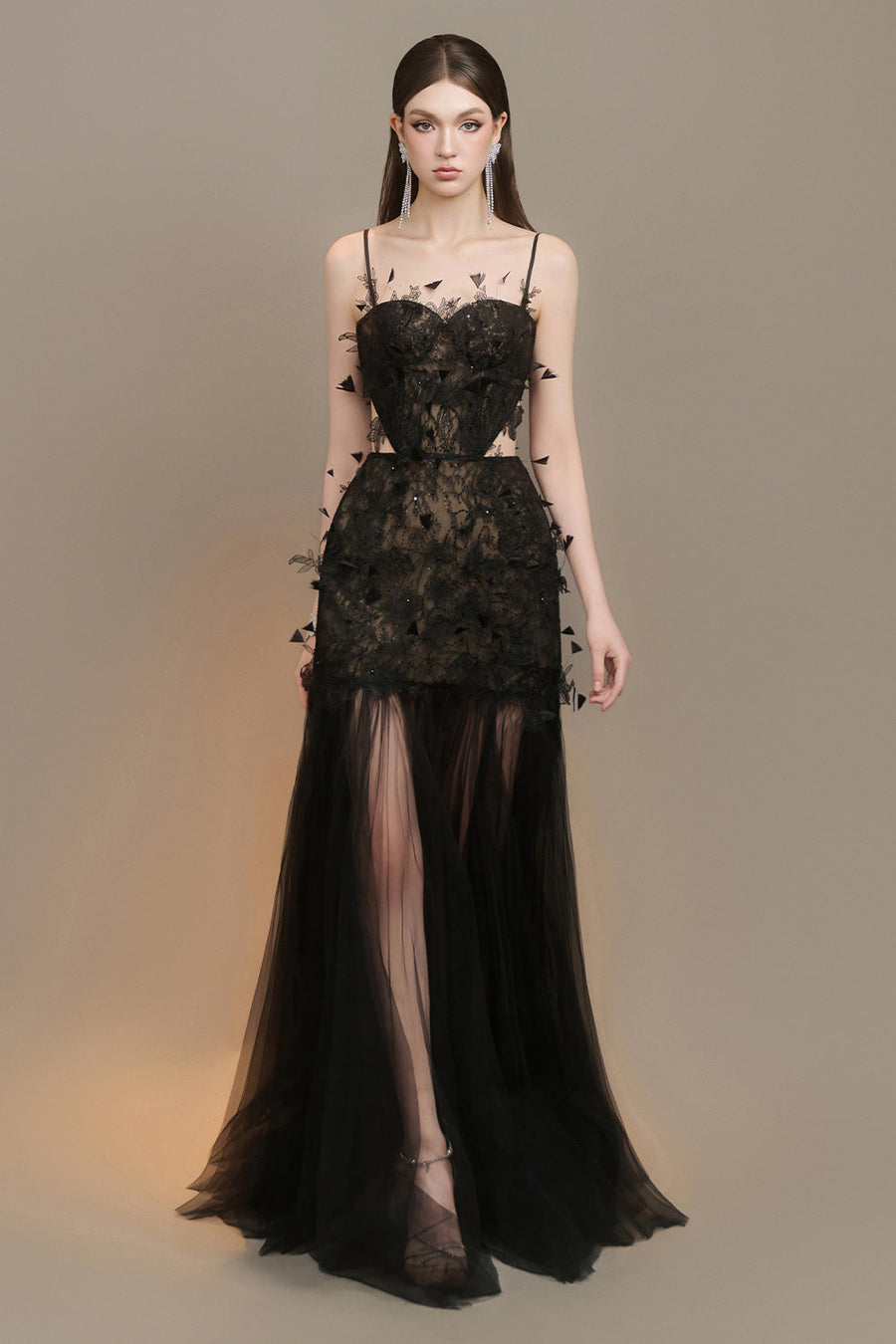 Elisia Mermaid Spaghetti Strap Lace Floor Length Dress Maxi Dress Arti Apparel