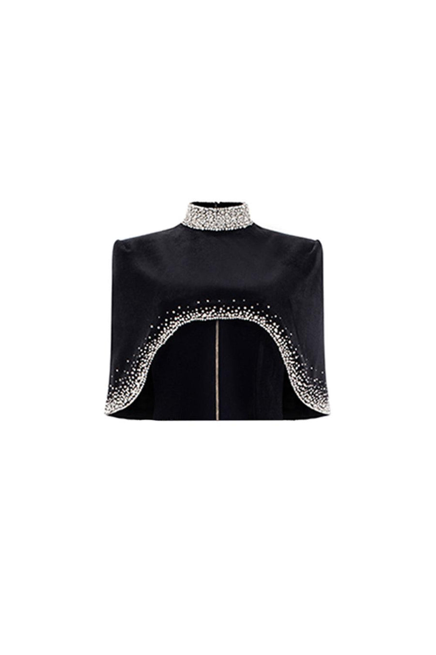 Ramsey Cropped High Neck Velvet Cape Cape TRACY STUDIO