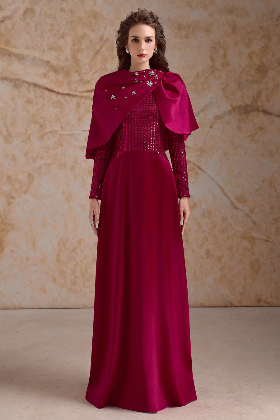 Fleuris Cropped Pleated Satin Cape Cape Calista de Minh Thanh