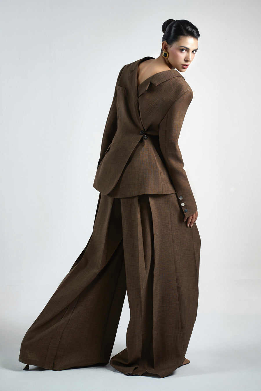 Van A-line Draped Crinkle Crepe Floor Length Pants 17