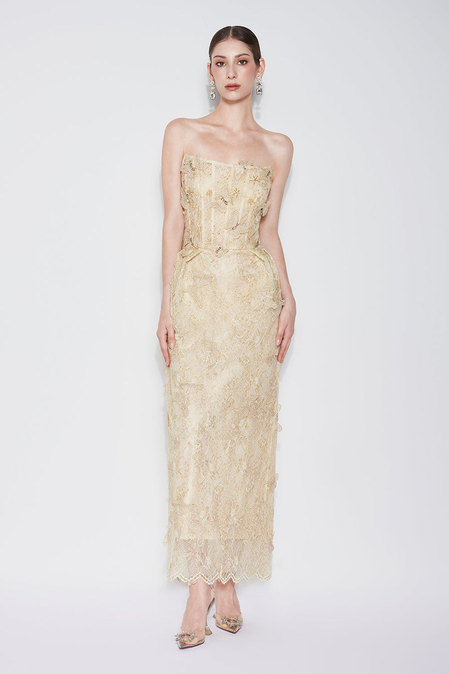 Butterfly Reverie Strapless Embroidered Lace Maxi Dress Maxi Dress CHYMEOCHY