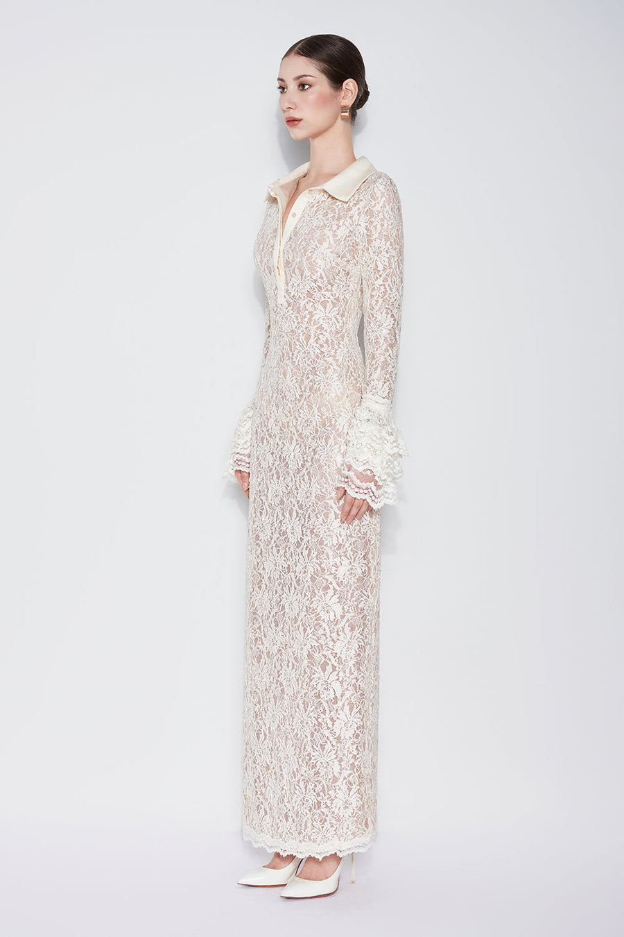 Callie Sheath Poet Sleeved Lace Maxi Dress Maxi Dress CHYMEOCHY