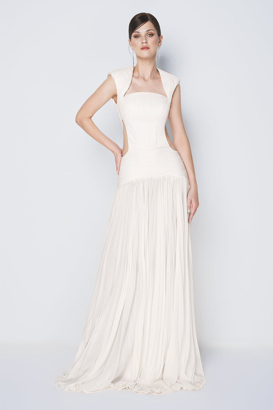 Ocean Bloom Drop Waist Cut-Out Chiffon Floor Length Dress Maxi Dress CHYMEOCHY