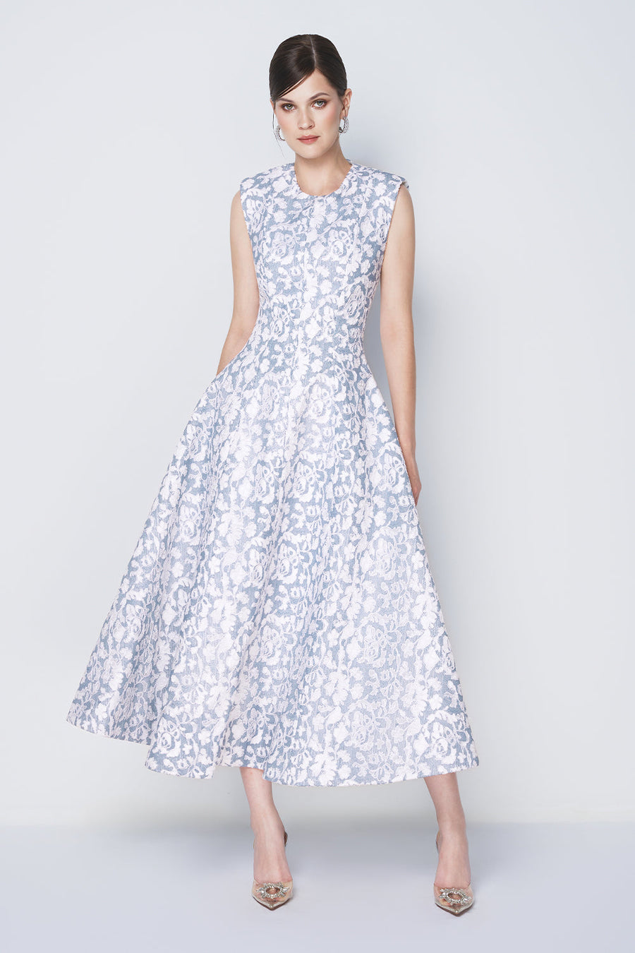 Azure Dream Fit and Flare Sleeveless Taffeta Midi Dress Midi Dress CHYMEOCHY