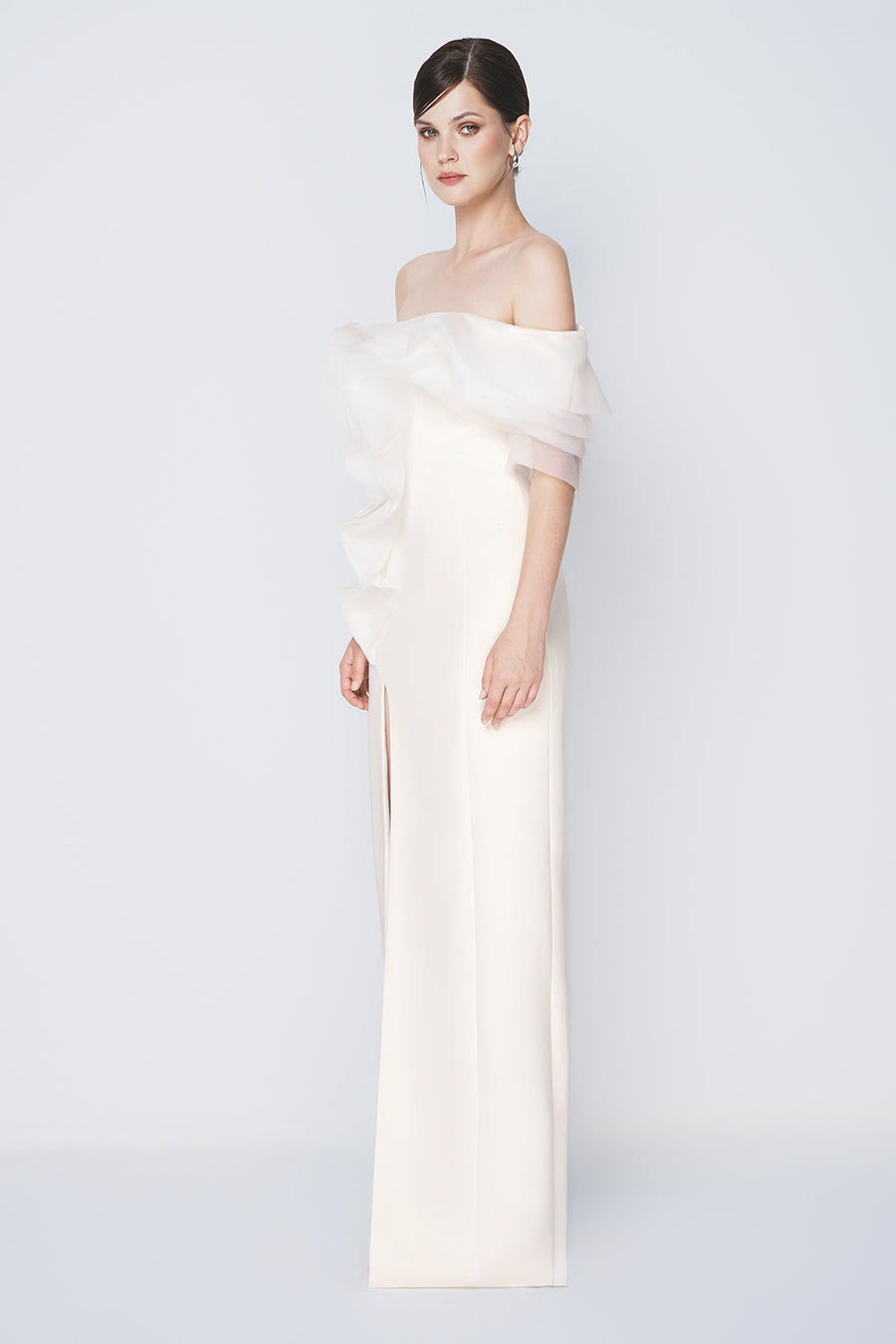 Camellia Slit Off-Shoulder Cotton Floor Length Dress Gown Dress CHYMEOCHY