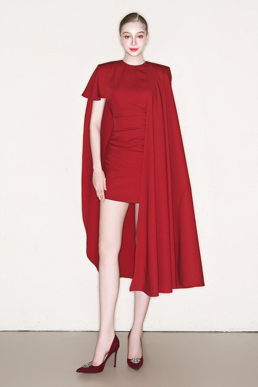 Lynch Cape Asymmetric Crepe Mini Dress Mini Dress CEM