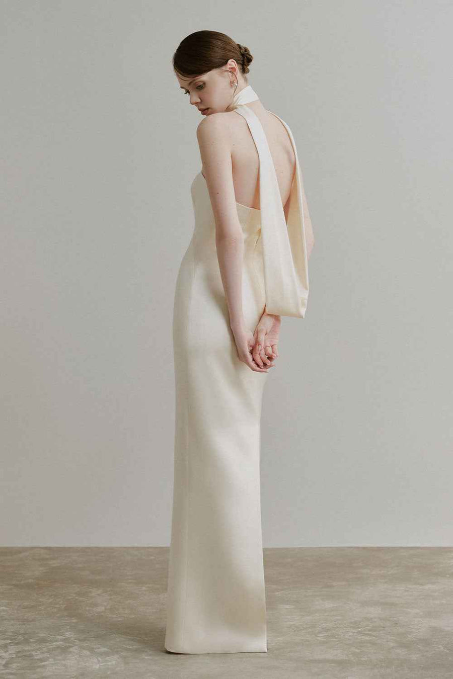 Arianne Sheath Semi-Heart Neck Silk Satin Floor Length Dress