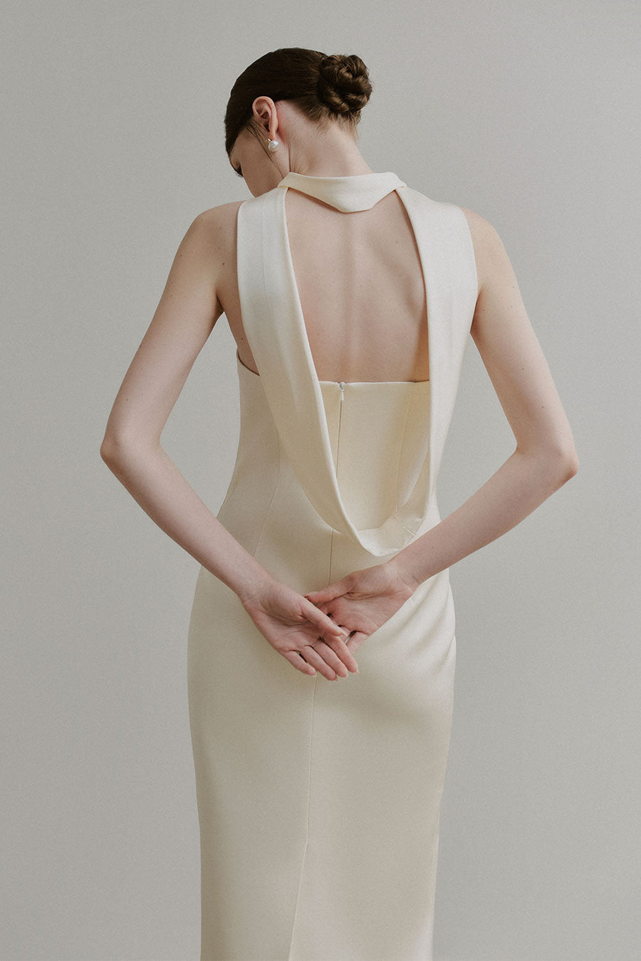 Arianne Sheath Semi-Heart Neck Silk Satin Floor Length Dress 3
