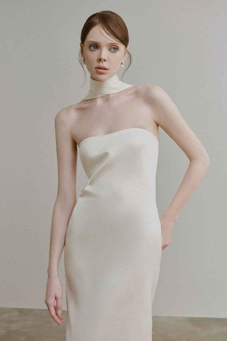 Arianne Sheath Semi-Heart Neck Silk Satin Floor Length Dress