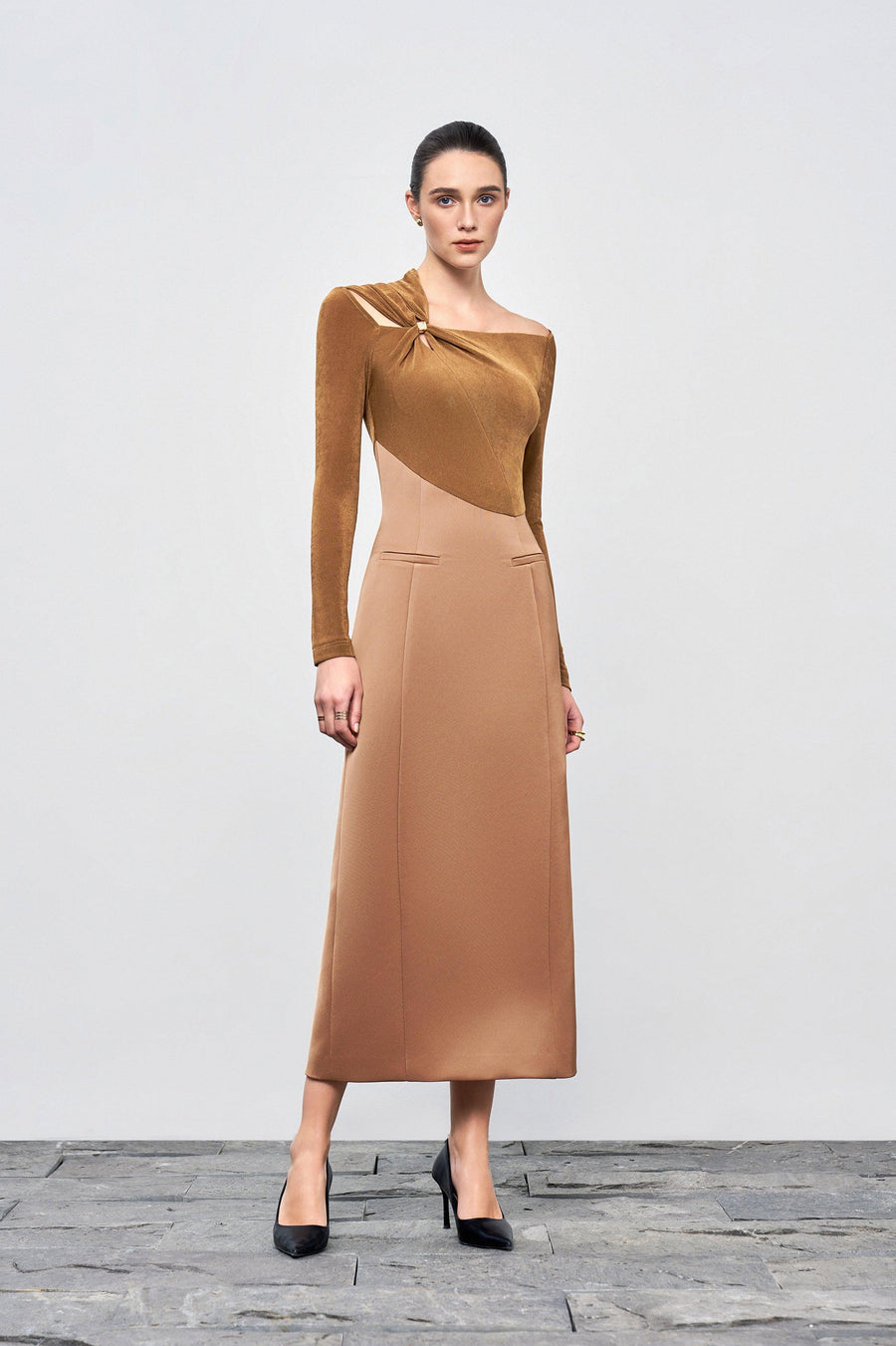 Eleanor Sheath Asymmetric Neck Taffeta Midi Dress Midi Dress Eegen Studio