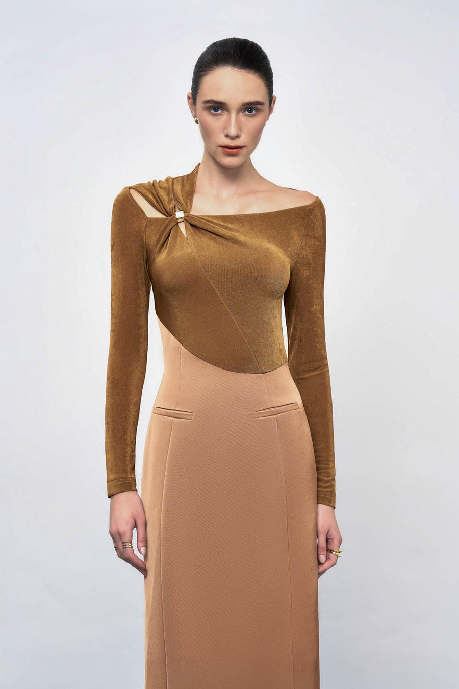 Eleanor Sheath Asymmetric Neck Taffeta Midi Dress Midi Dress Eegen Studio