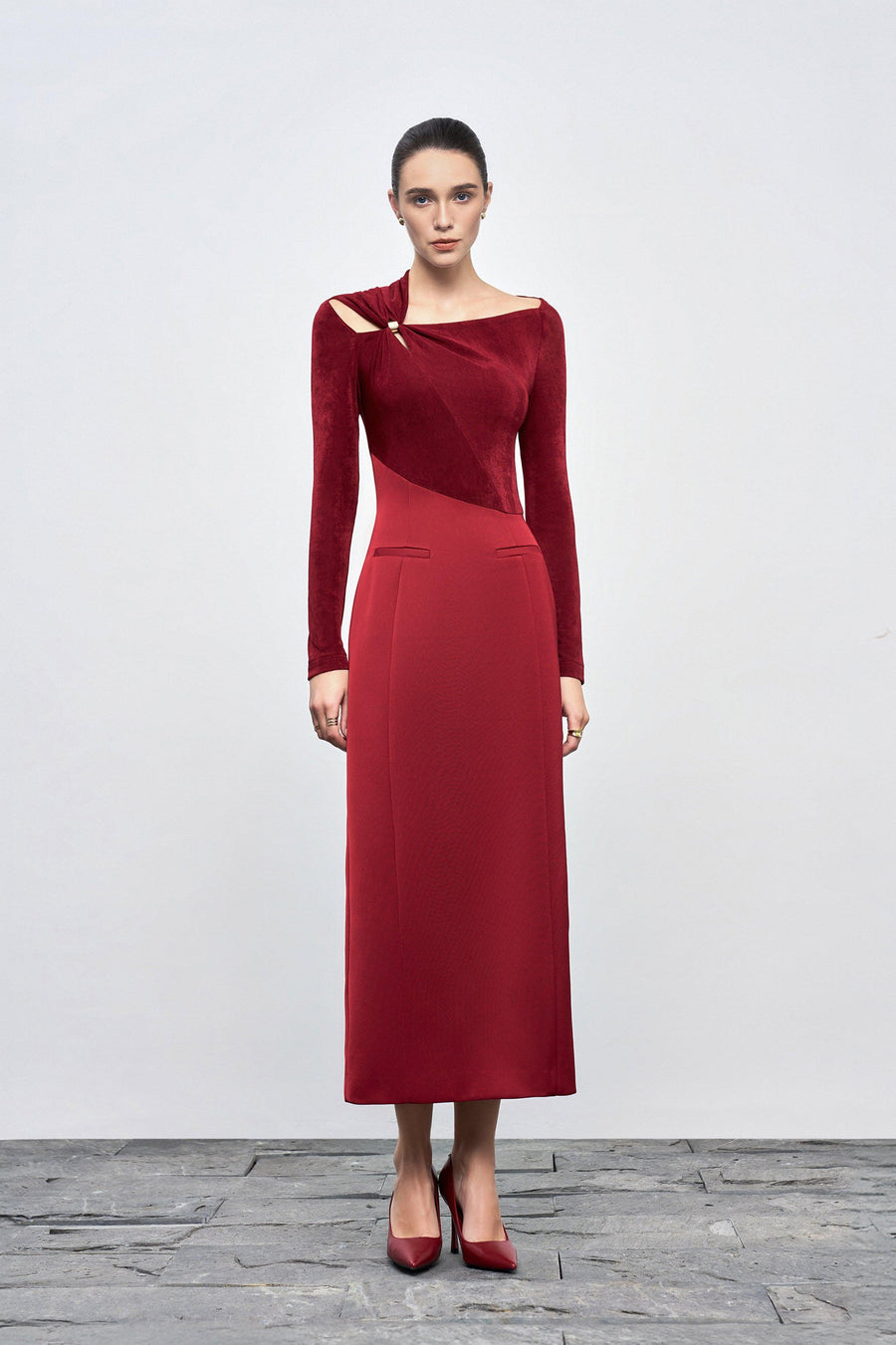 Eleanor Sheath Asymmetric Neck Taffeta Midi Dress Midi Dress Eegen Studio