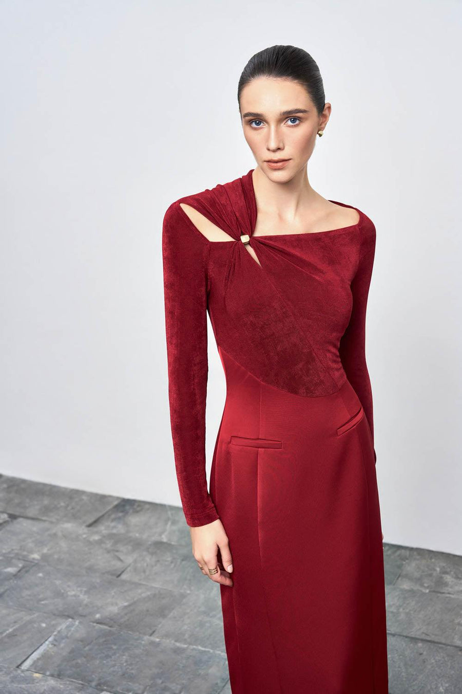 Eleanor Sheath Asymmetric Neck Taffeta Midi Dress Midi Dress Eegen Studio