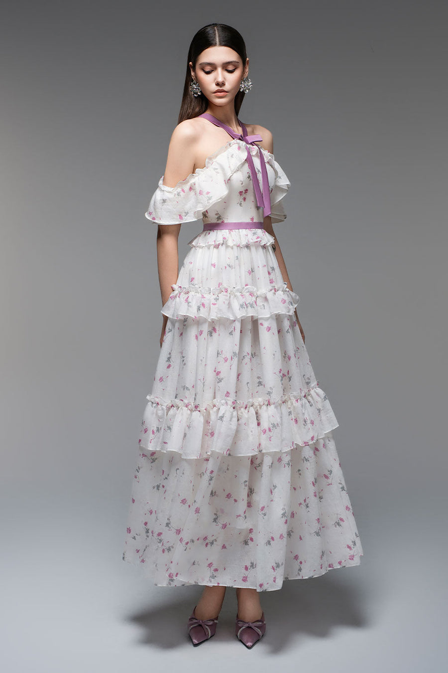 Flora Layered V-Neck Tencel Ankle Length Dress 5