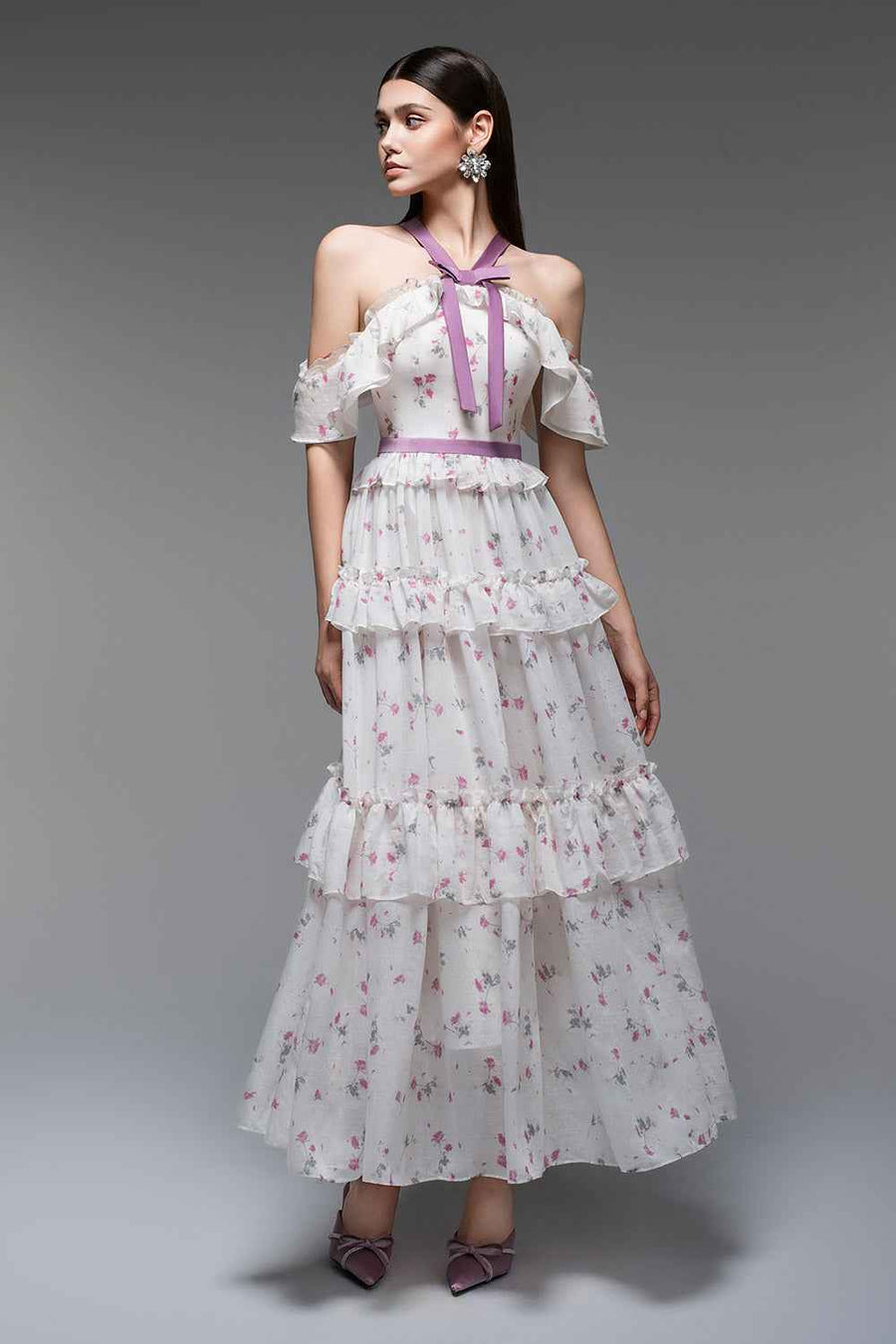 Flora Layered V-Neck Tencel Ankle Length Dress