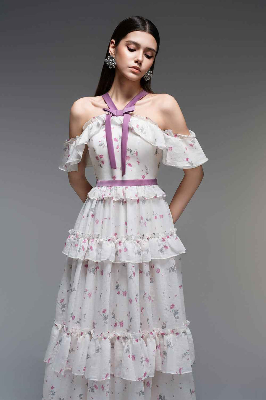 Flora Layered V-Neck Tencel Ankle Length Dress