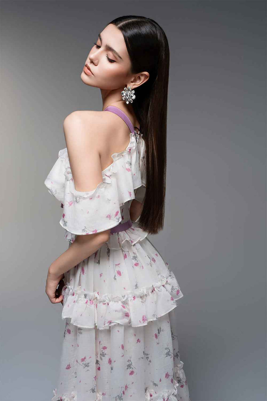 Flora Layered V-Neck Tencel Ankle Length Dress