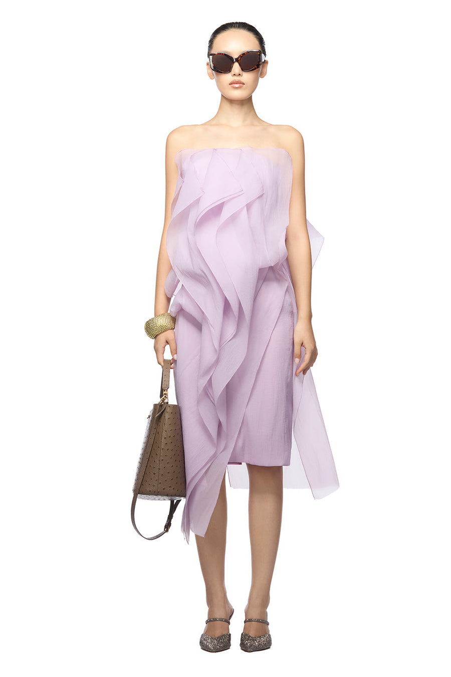 Montoya Strapless Ruffle Trim Organza Midi Dress Midi Dress DAS LA VIE