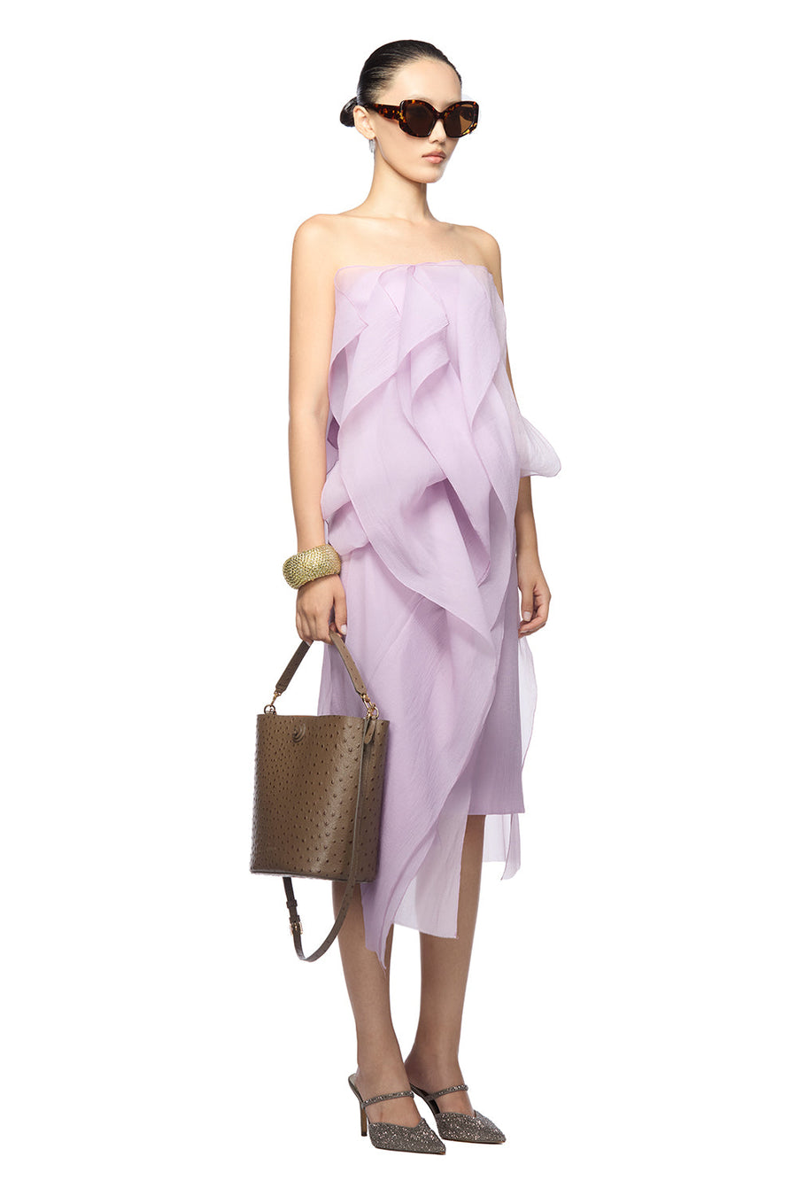 Montoya Strapless Ruffle Trim Organza Midi Dress Midi Dress DAS LA VIE