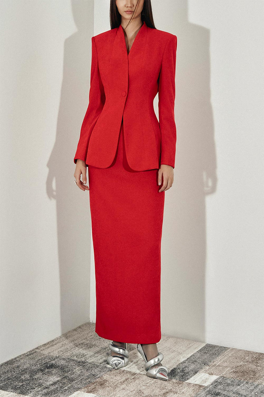 Matilda Structured Square Shoulder Velvet Blazer 8