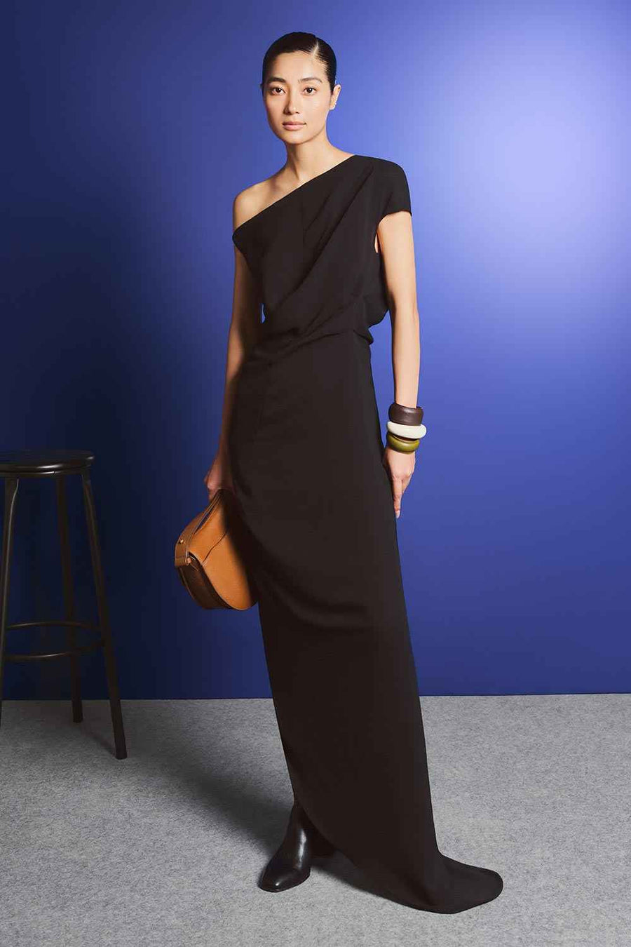 Shepard Asymmetric Diagonal Neck Chiffon Floor Length Dress Maxi Dress Lecia RTW