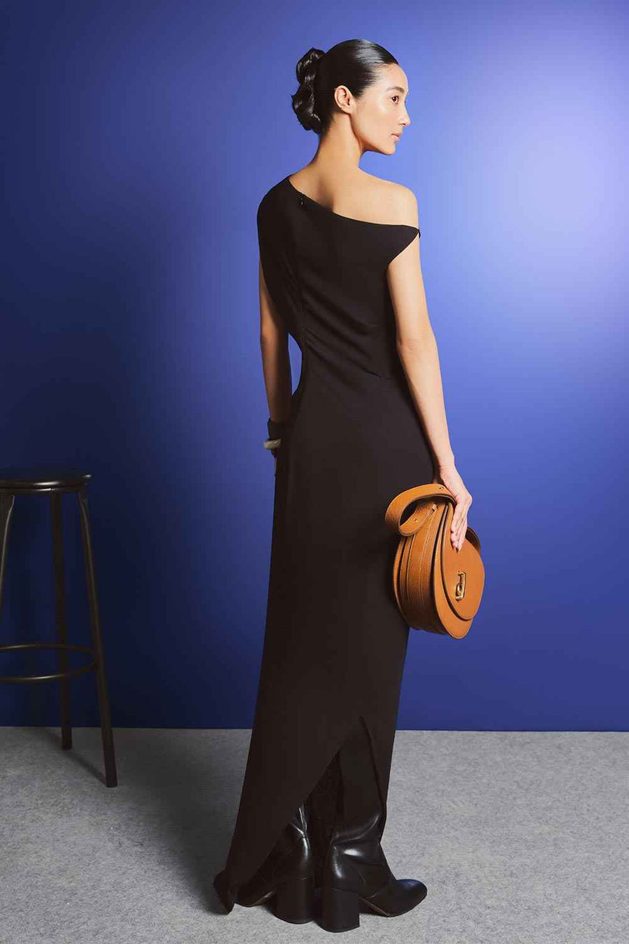Shepard Asymmetric Diagonal Neck Chiffon Floor Length Dress Maxi Dress Lecia RTW