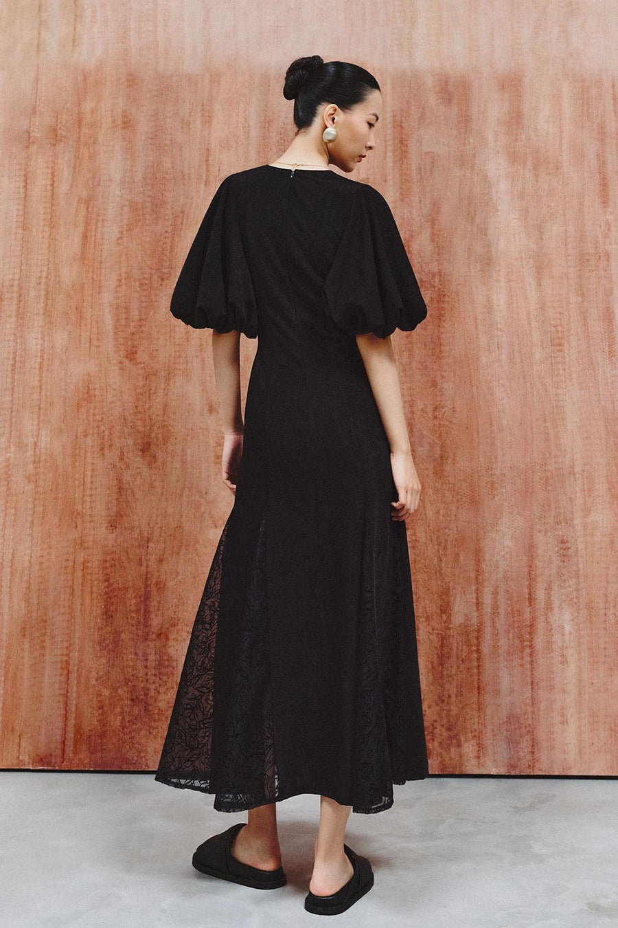 Moran Godet Lace Spandex Velvet Maxi Dress 5