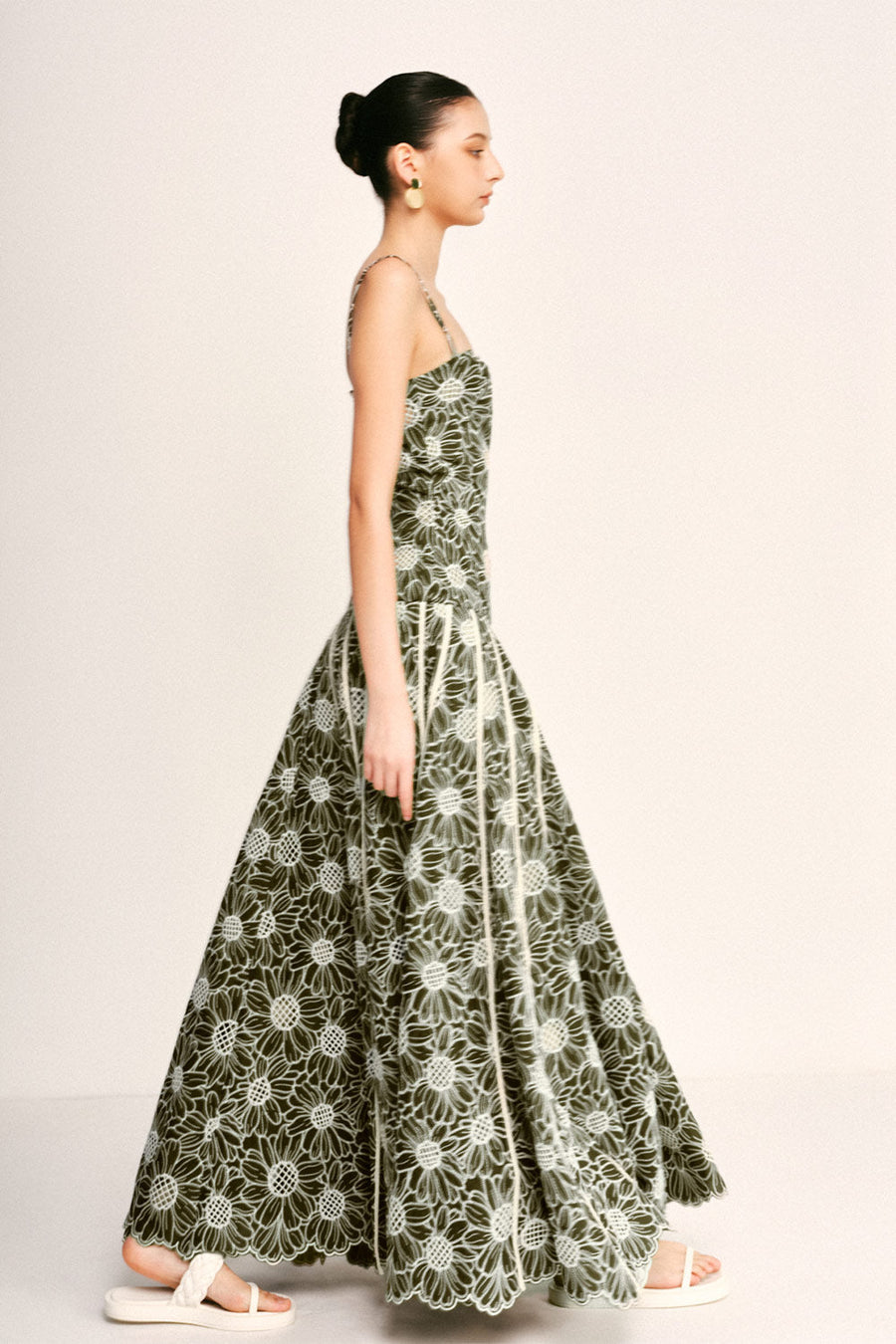 Sunflower Drop Waist Square Neck Embroidered Cotton Maxi Dress 5