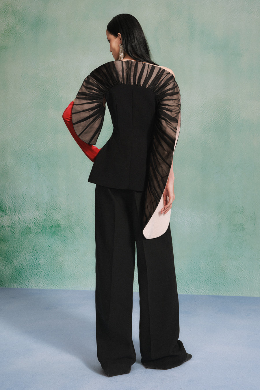 Dream Peplum Asymmetric Sleeved Crepe Top 4